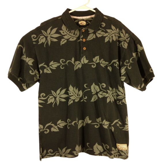 Tommy Bahama hawaiian polo shirt mens L Large short sleeve all over floral blue - Picture 1 of 7